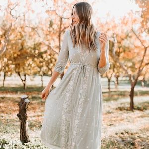 NWT Avery Embroidery Maxi Dress in Sage